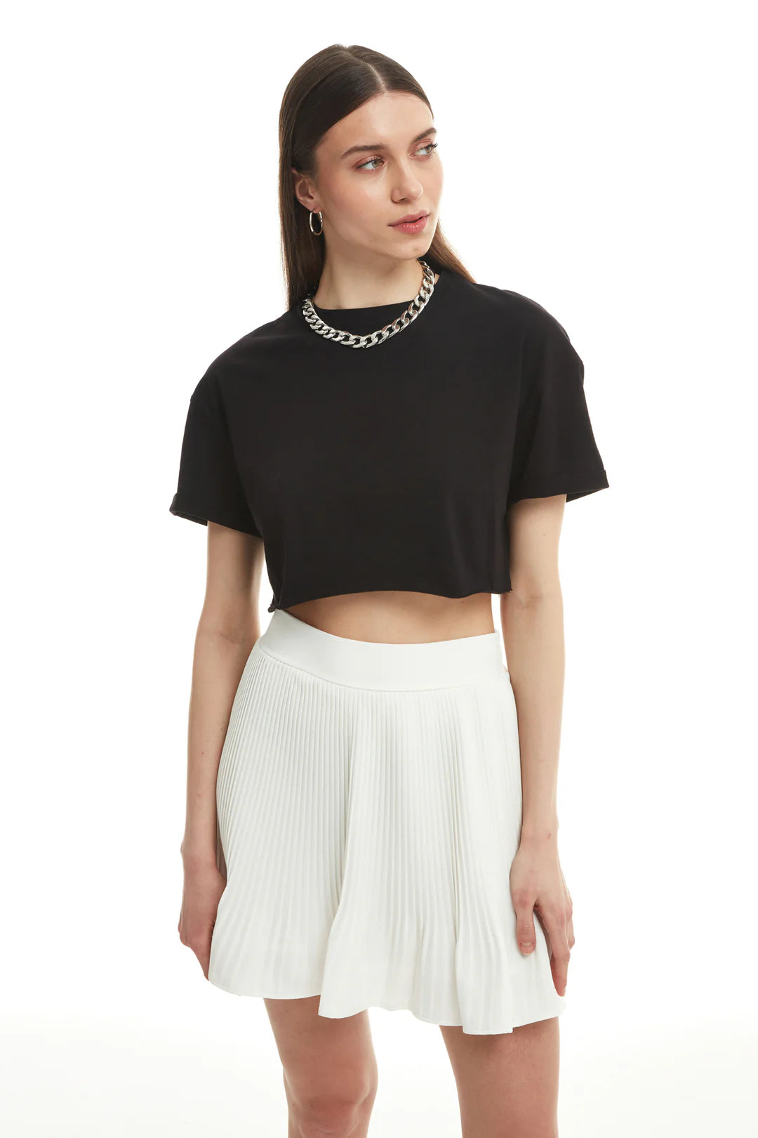 Fiora Siyah Crop Basic Tişört