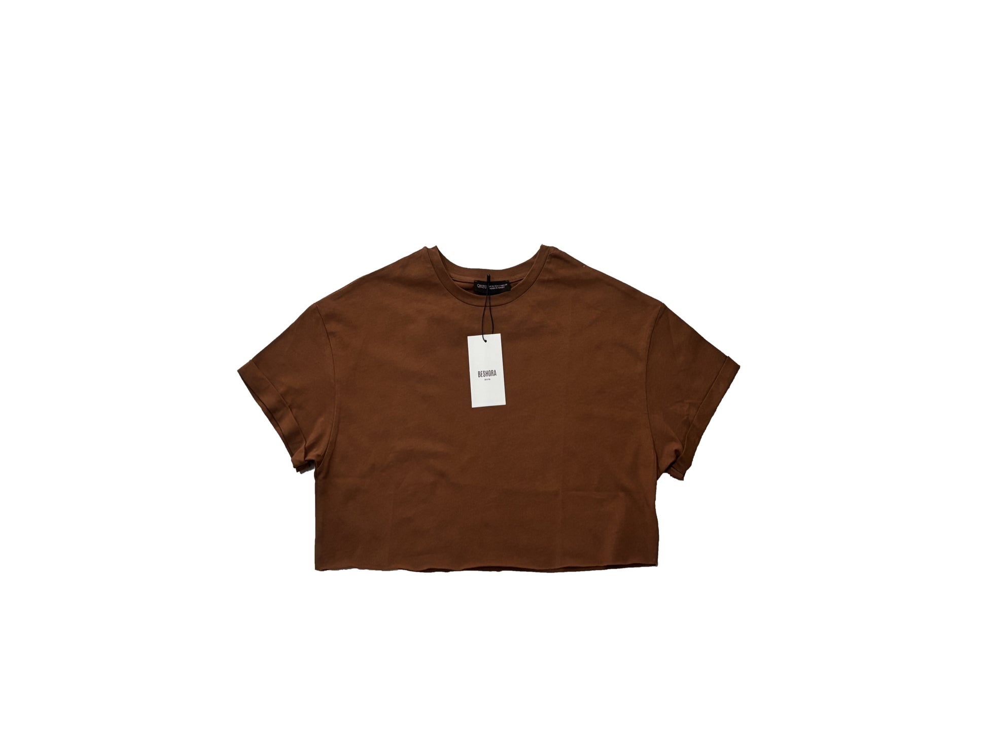 Fiora Kahverengi Crop Basic Tişört