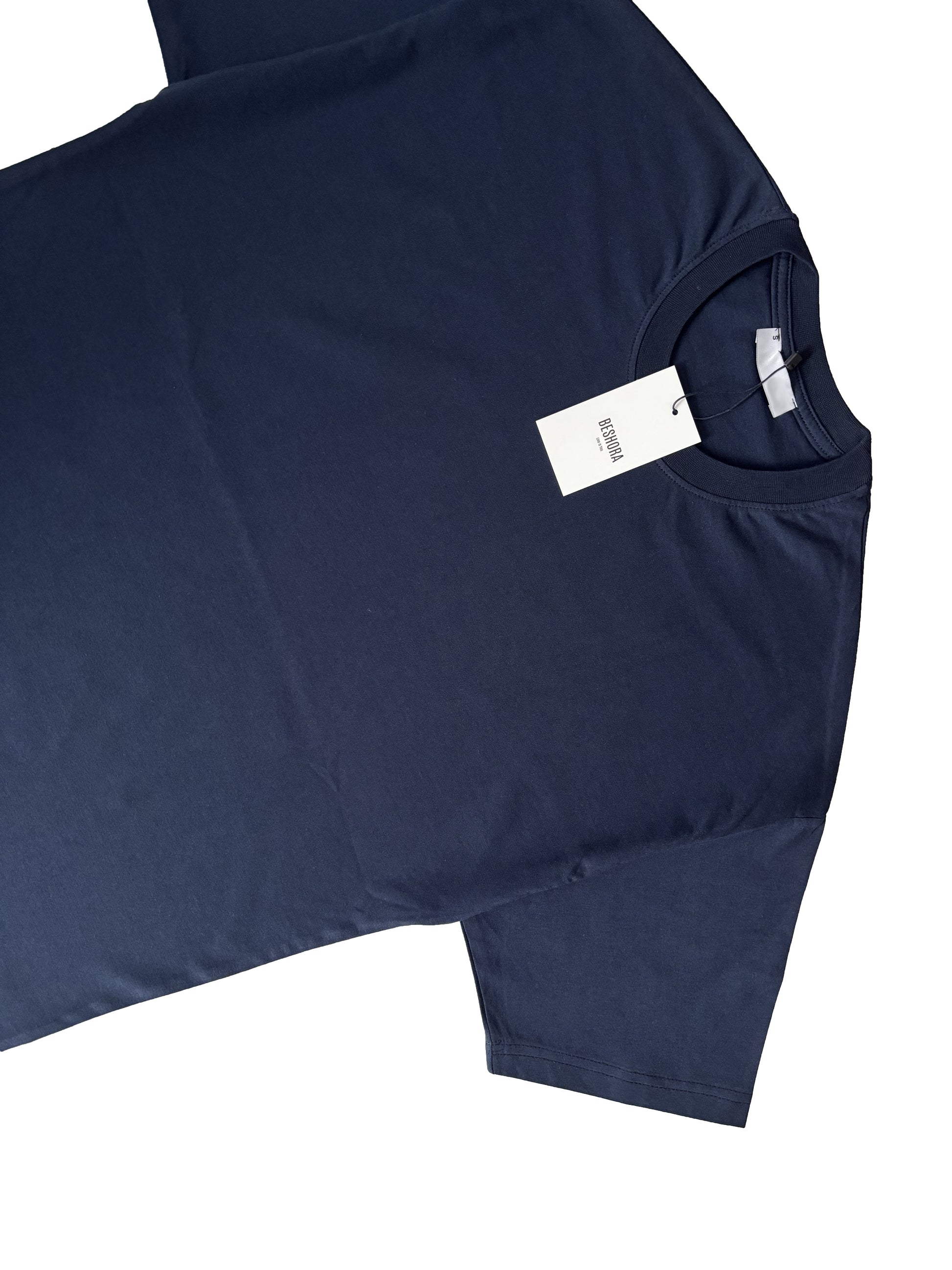 Lacivert Bisiklet Yaka Düz Basic Baskısız Oversize Erkek Tişört