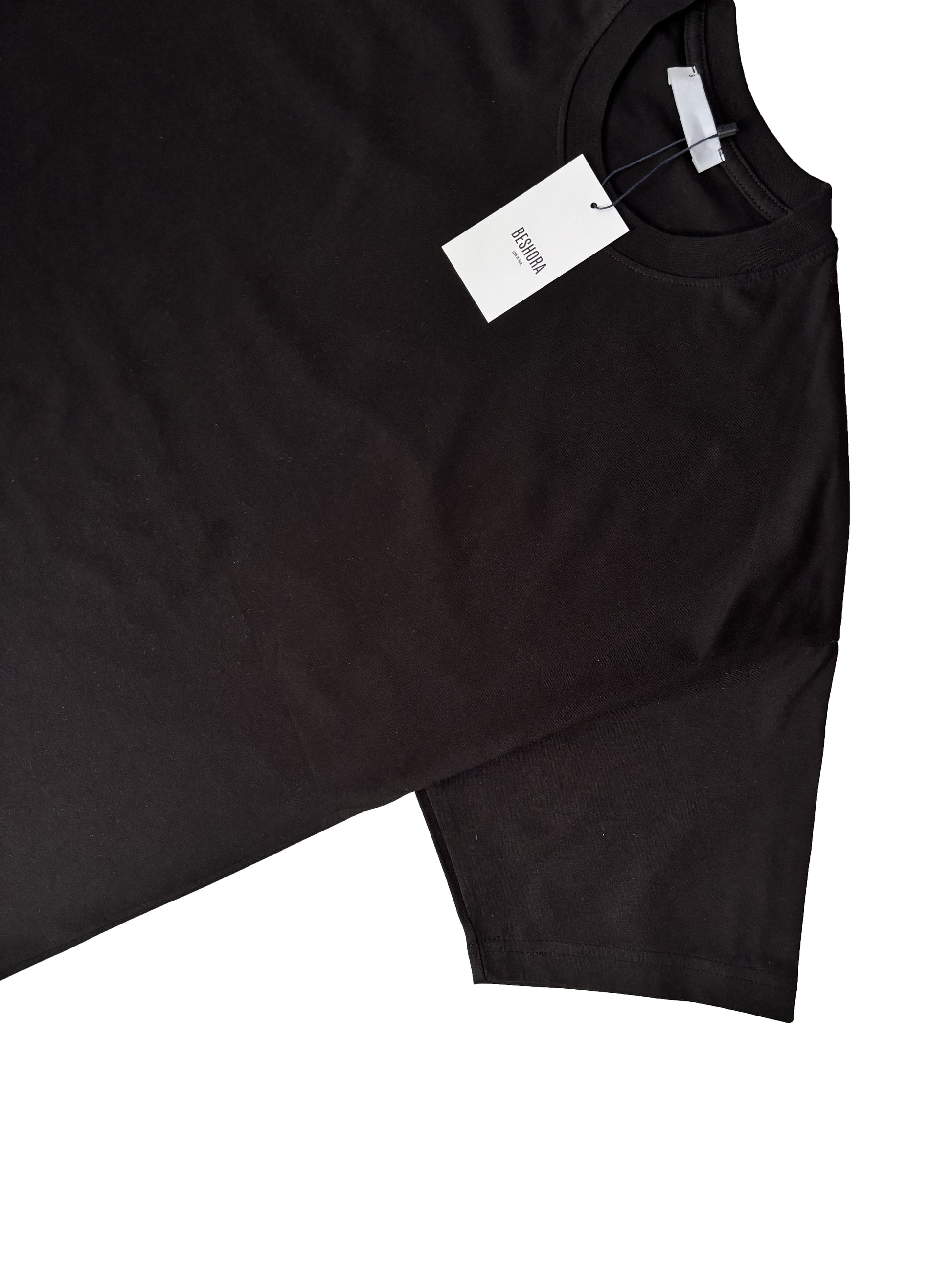 Siyah Bisiklet Yaka Düz Basic Baskısız Oversize Erkek Tişört