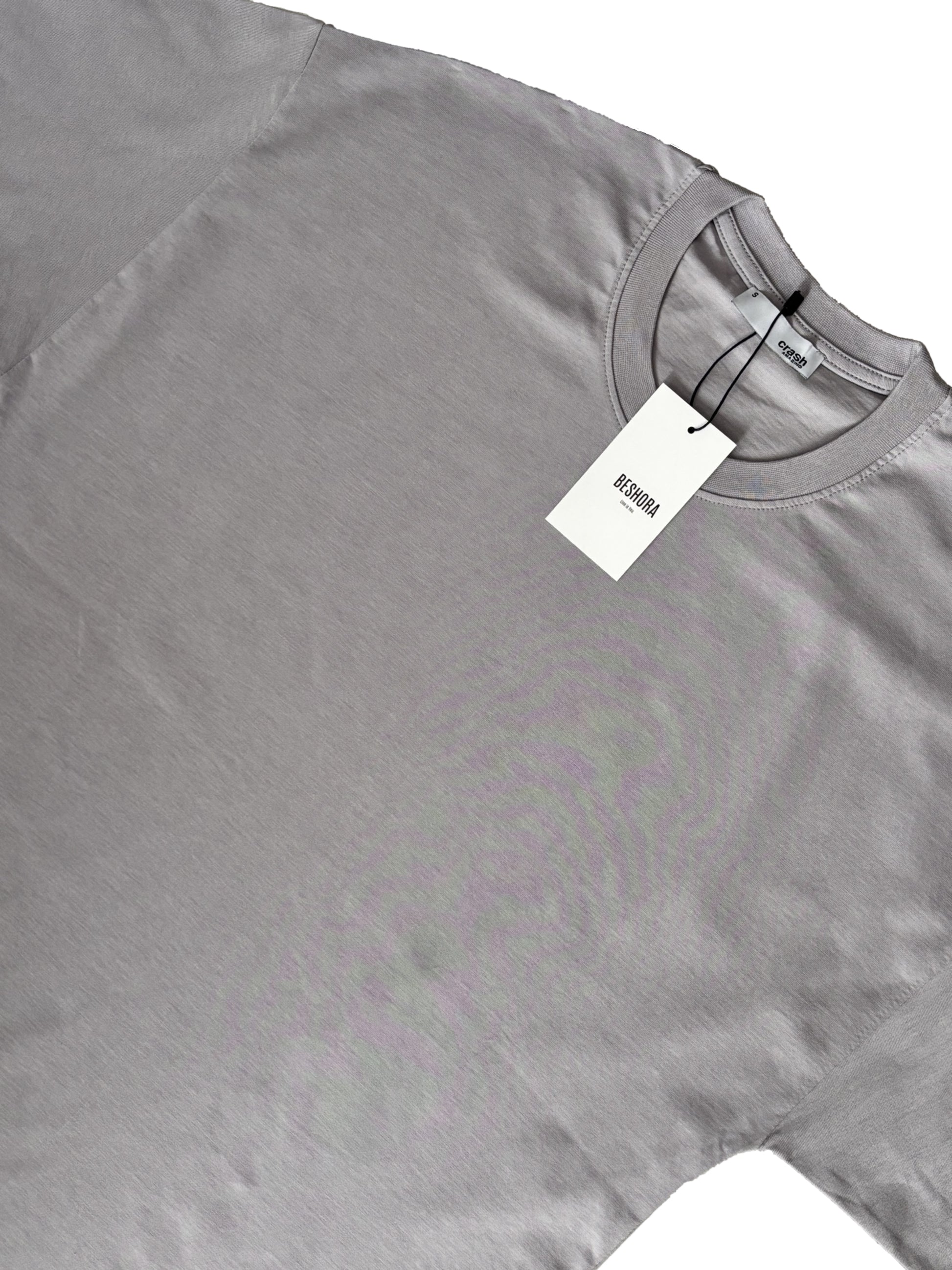 Gri Bisiklet Yaka Düz Basic Baskısız Oversize Erkek Tişört