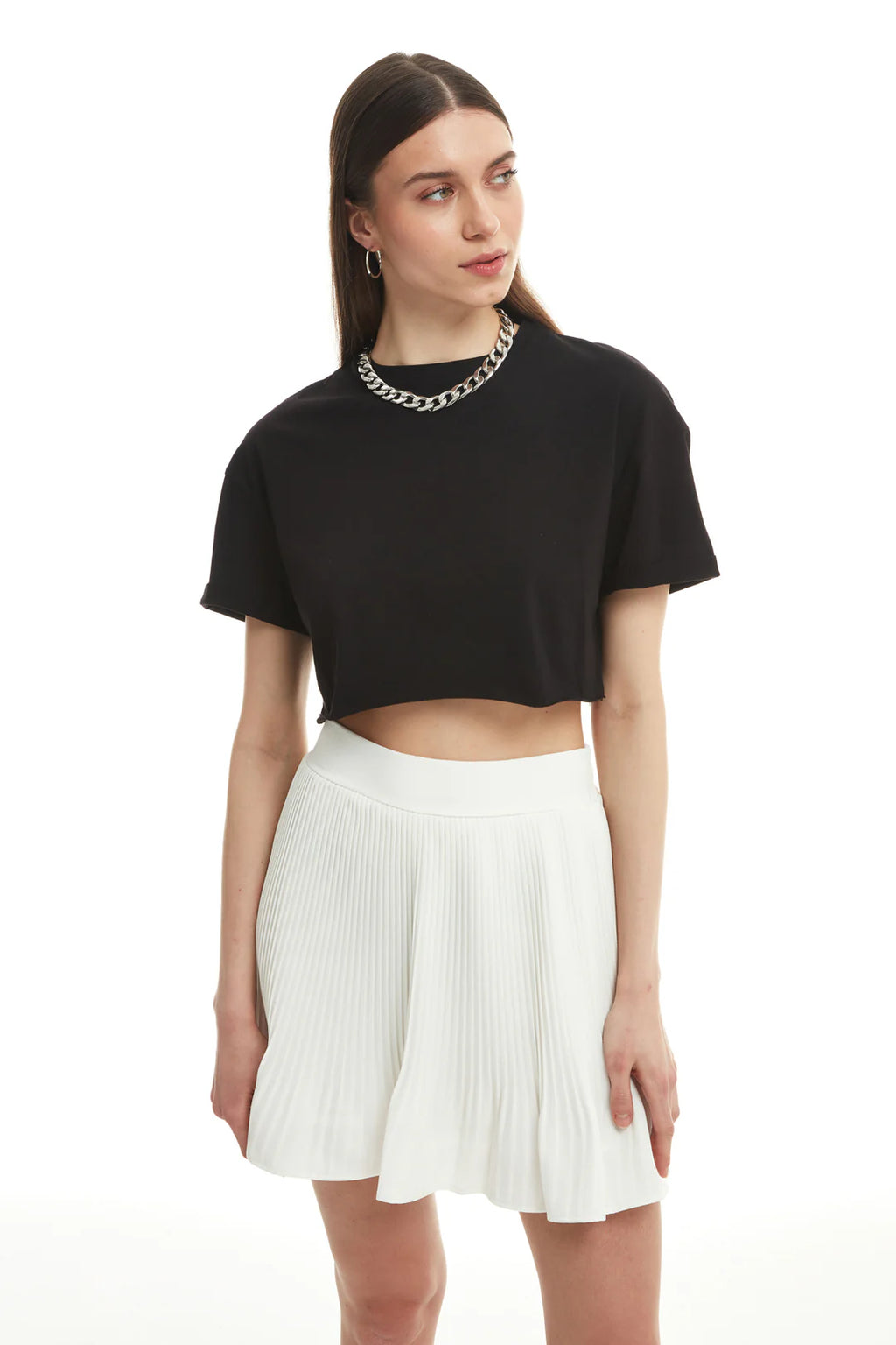 Fiora Siyah Crop Basic Tişört
