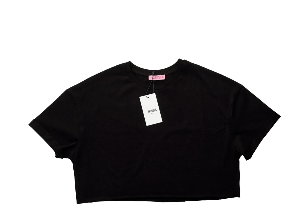 Fiora Siyah Crop Basic Tişört