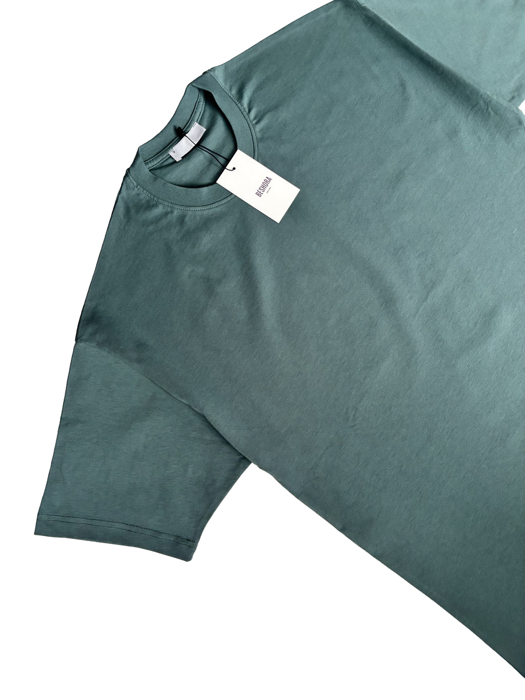 Mat Yeşil Bisiklet Yaka Düz Basic Baskısız Oversize Erkek Tişört