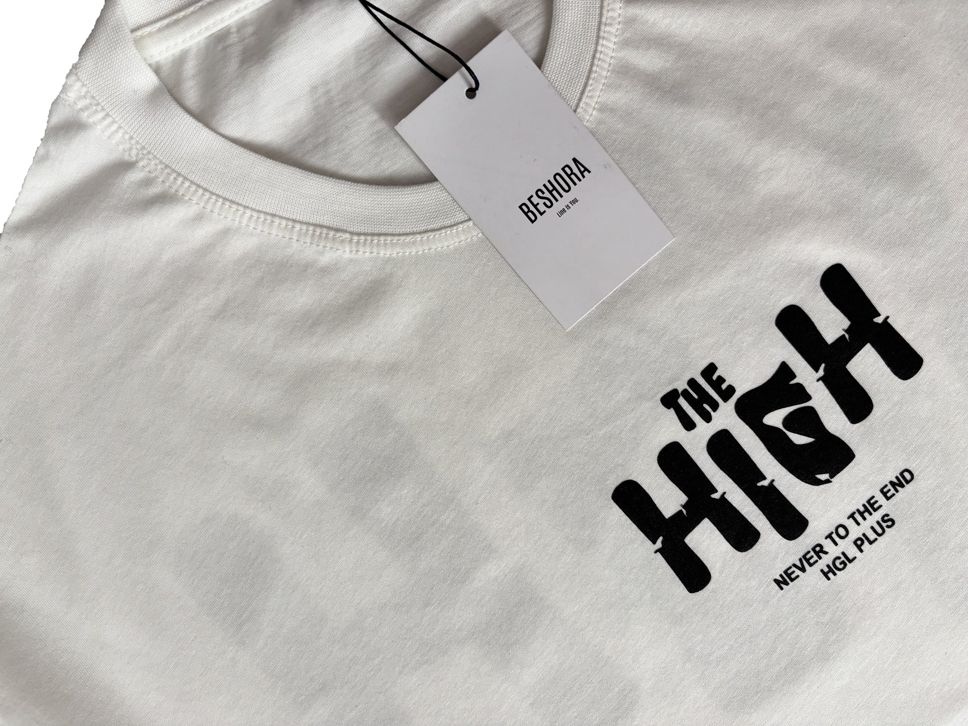 Highest Baskılı Beyaz Bisiklet Yaka Kısa Kollu Oversize Erkek Tişört